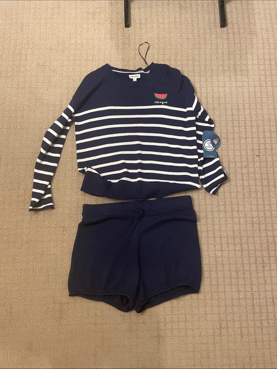 Life Is Good Pants - Life Is Good Navy & White Striped Sweater Top and Shorts